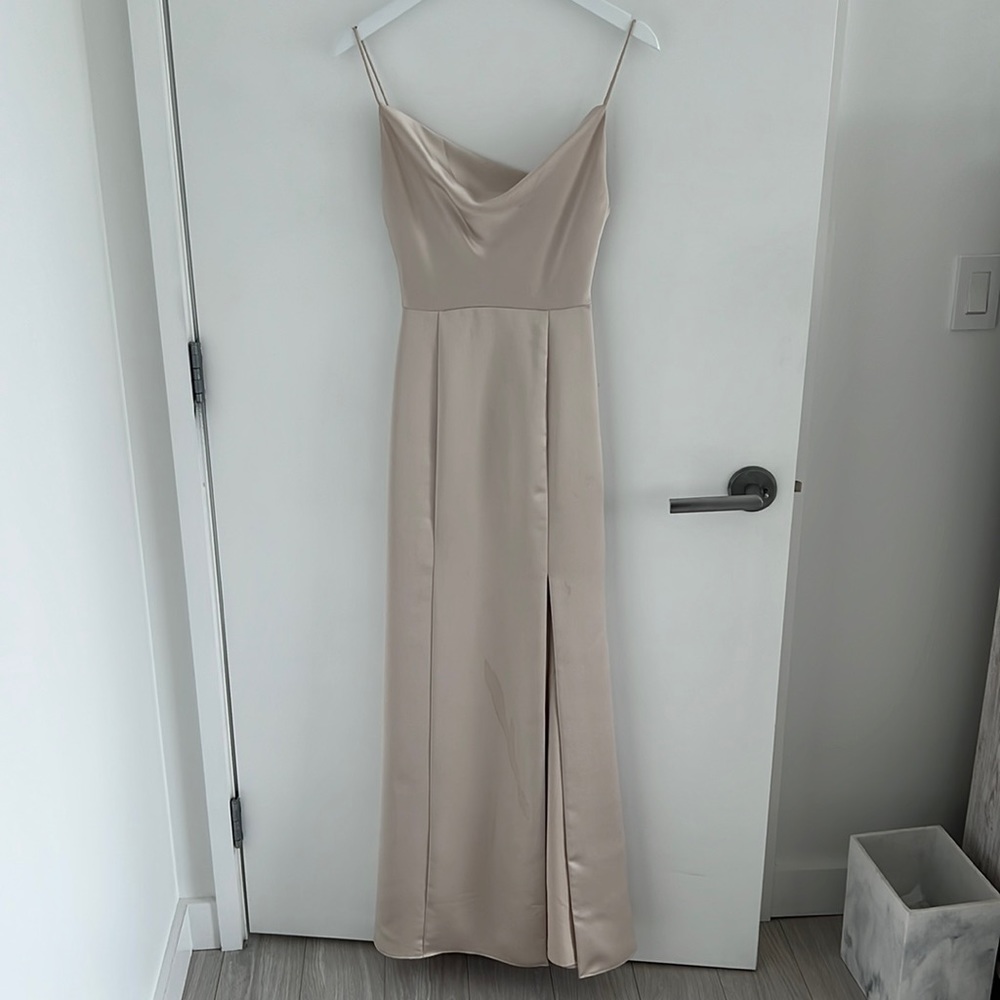 Amsale champagne bridesmaid dress